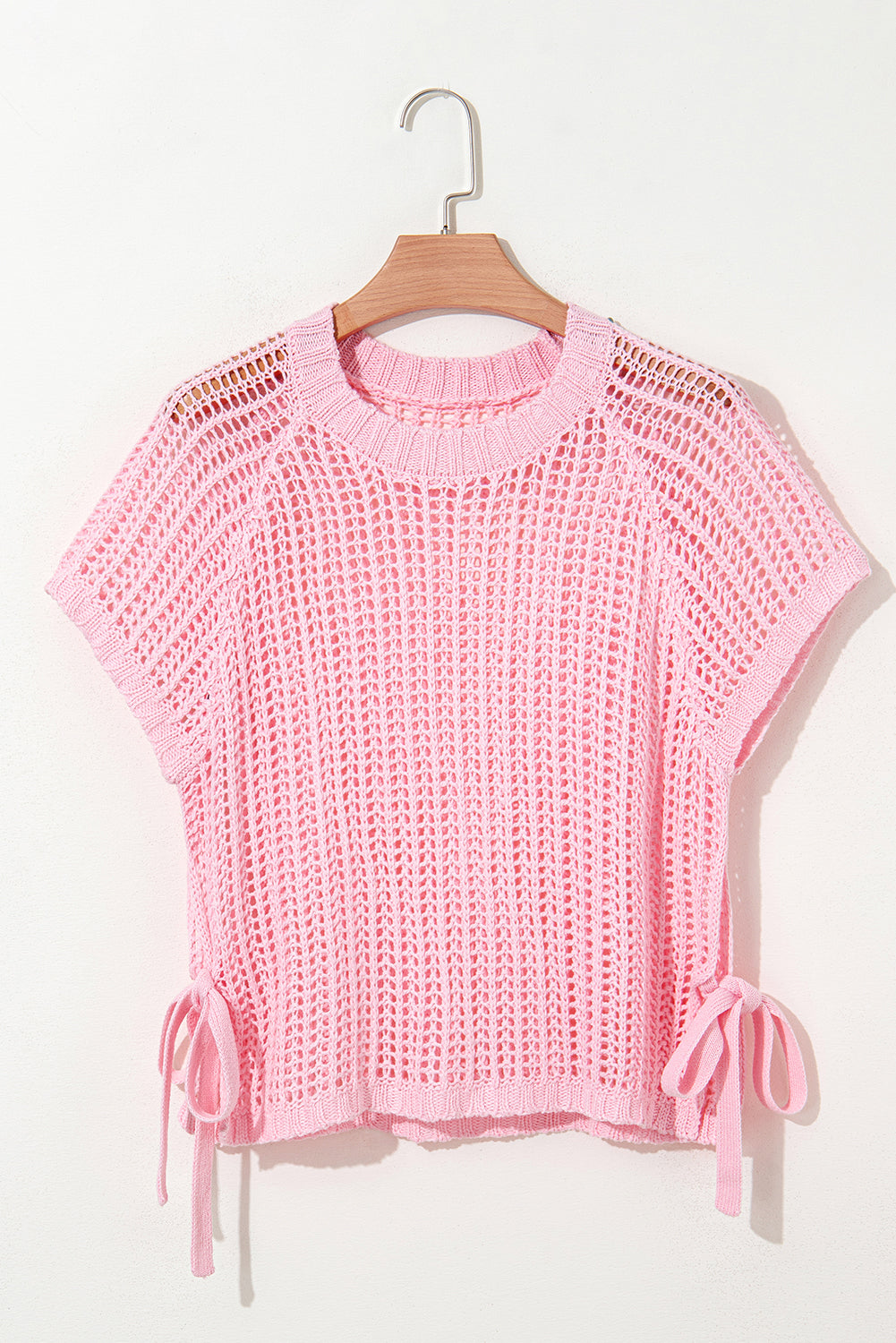 Yellow Cream Side Tie Hollow-out Crochet Knit Top