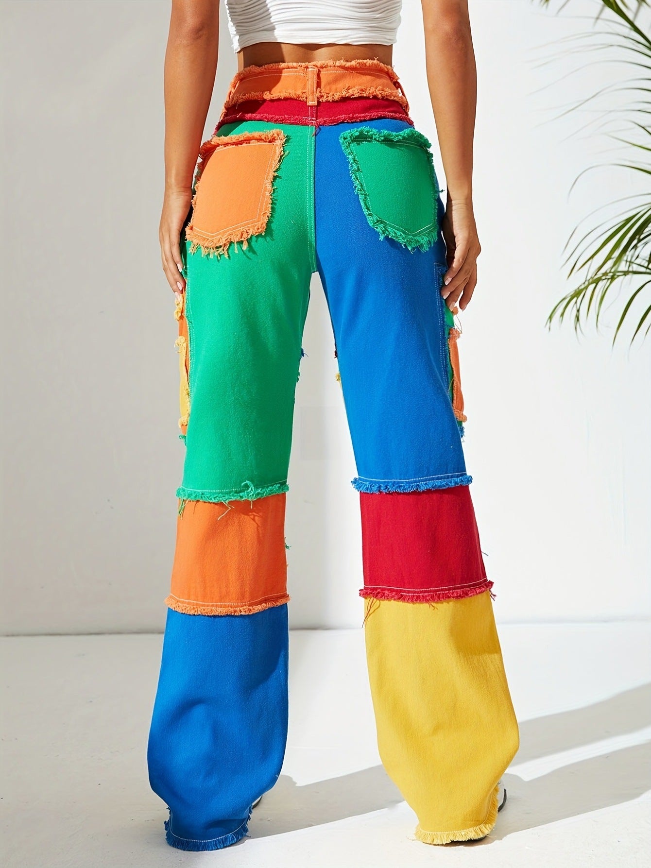 High Waist Loose Straight-leg Denim Trousers For Women