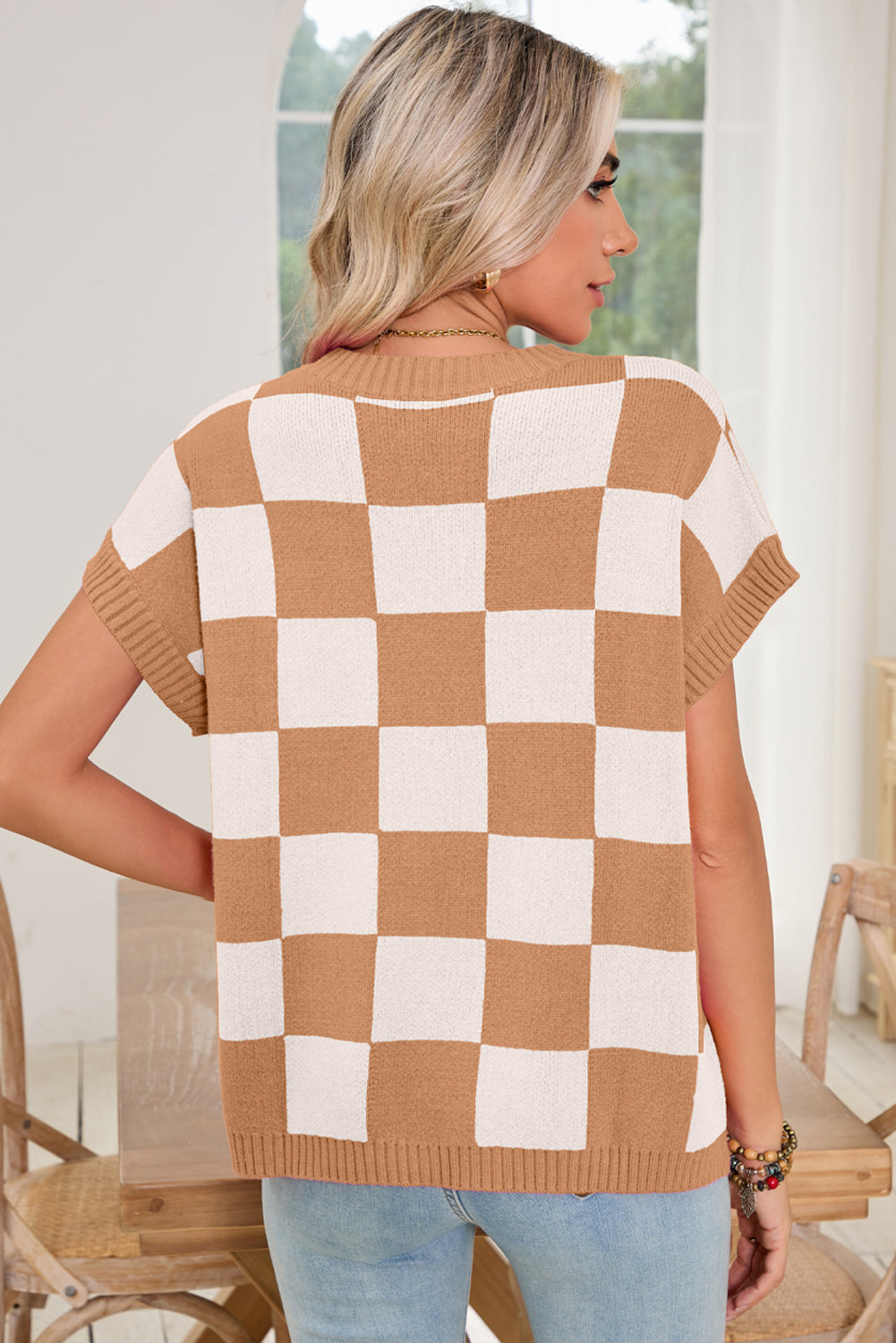 Black Colorblock Plaid Knit Vest
