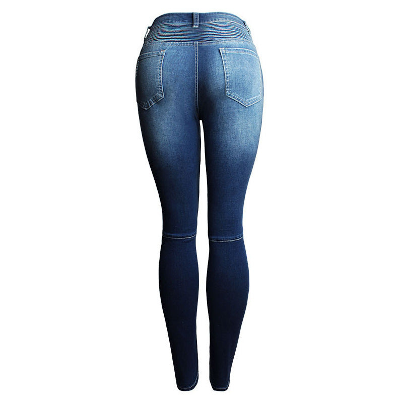 Womens Motorcycle Biker Zip Mid High Waist Stretch Skinny Jean