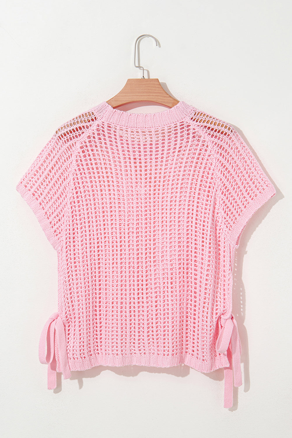 Yellow Cream Side Tie Hollow-out Crochet Knit Top