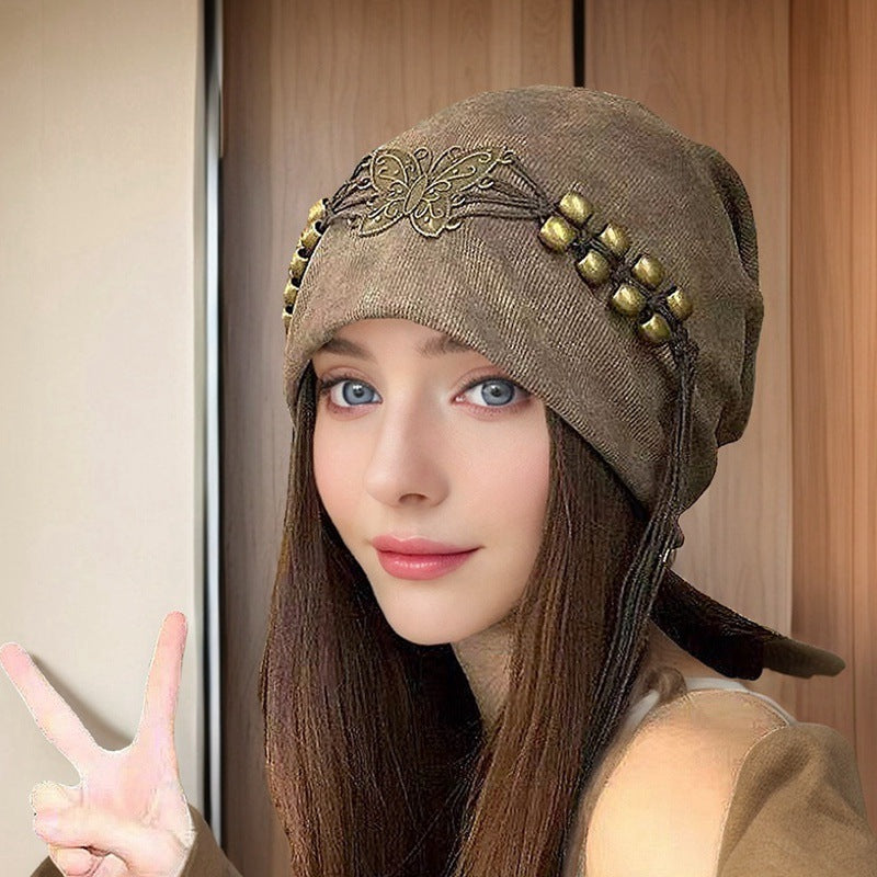 Hat Tie-dyed Tassel Beaded Beanie Hat