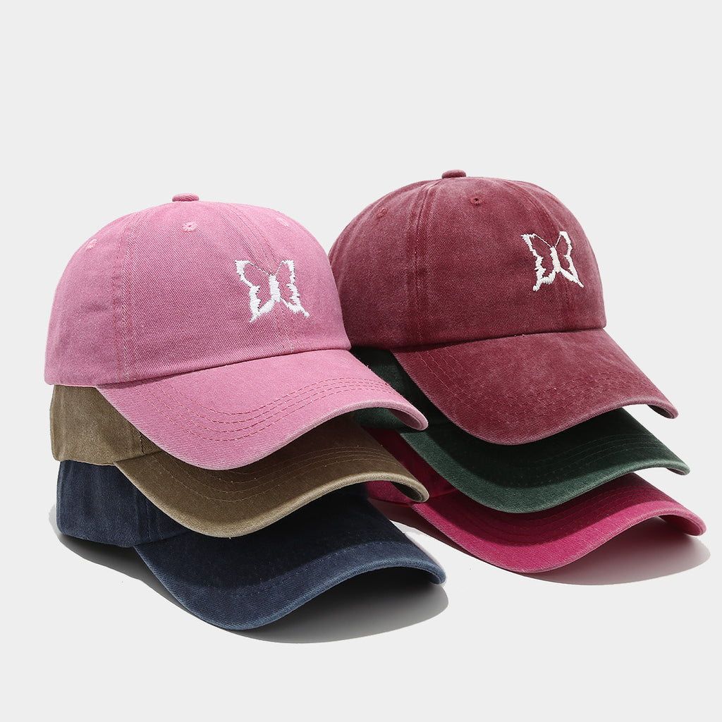Soft Top Casual Peaked Cap Butterfly Embroidered Sun Hat