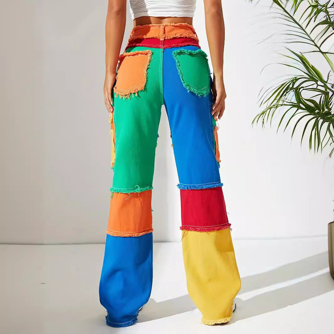 High Waist Loose Straight-leg Denim Trousers For Women