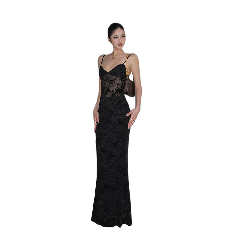 Women's Mesh Sexy See-through V-neck Backless Slim Fit Sling Dress