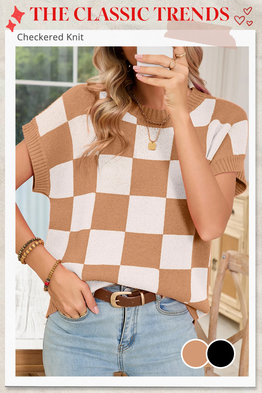 Black Colorblock Plaid Knit Vest