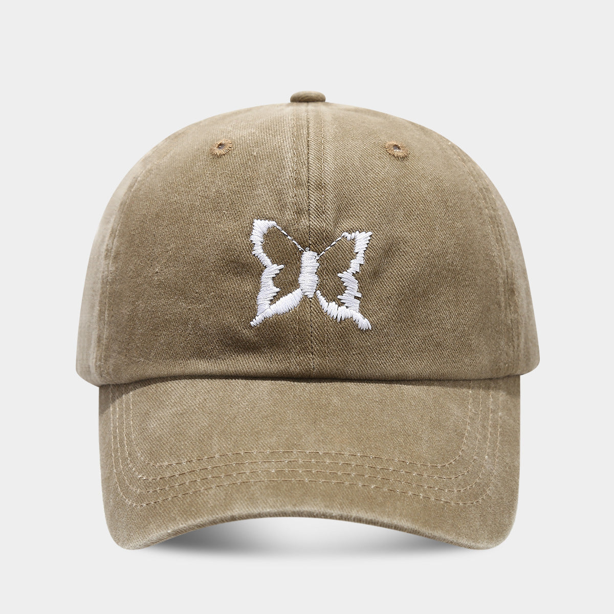Soft Top Casual Peaked Cap Butterfly Embroidered Sun Hat