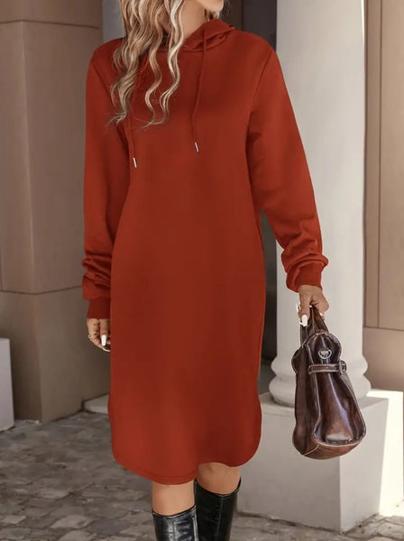 Women's Hooded Long-sleeved Solid Color Dress